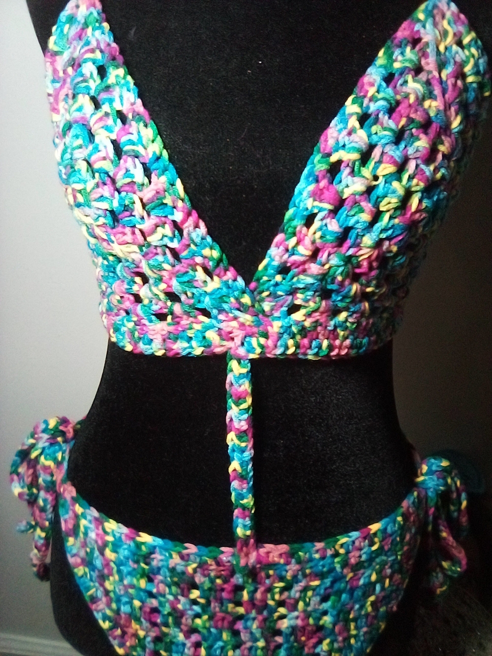 Handmade Crocheted Bikini Top and Bottom - Multicolor